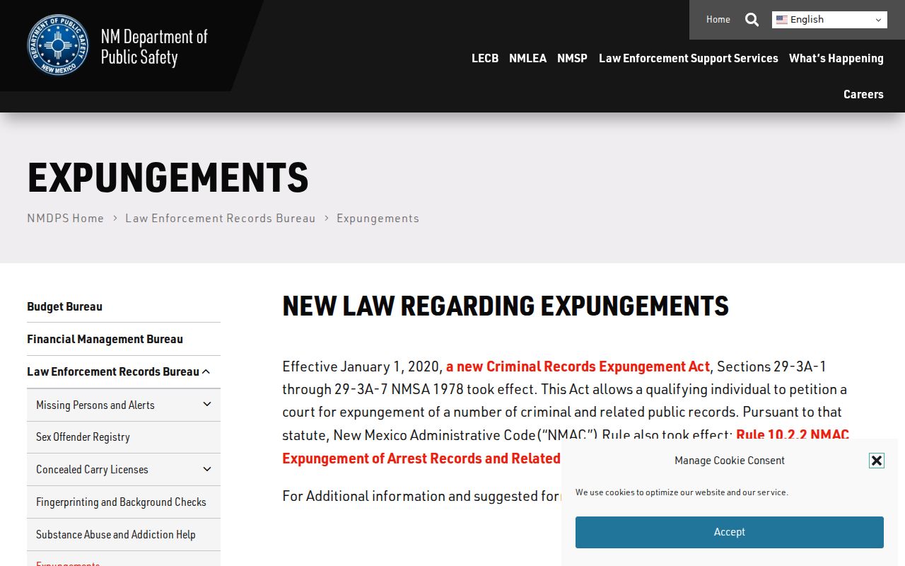 New Mexico DPS expungement information for Hidalgo County arrest records